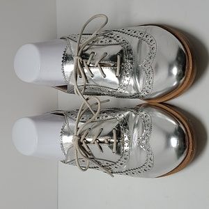 Sam Edelman Jerome Silver Metallic Lace-up Oxford Spectator Wing Tip Shoes 7.5M